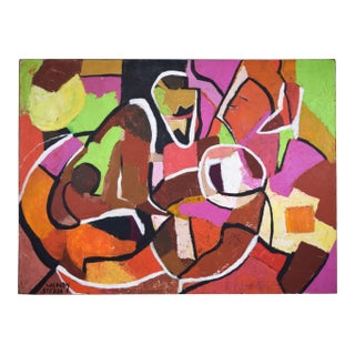 Vintage Mid Century Modern Abstract Expressionist Oil Painting on Canvas C. 1960s For Sale