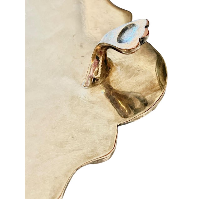 Metal Antique English Footed Silver Plate Salver Tray With Chased Shell Border For Sale - Image 7 of 16
