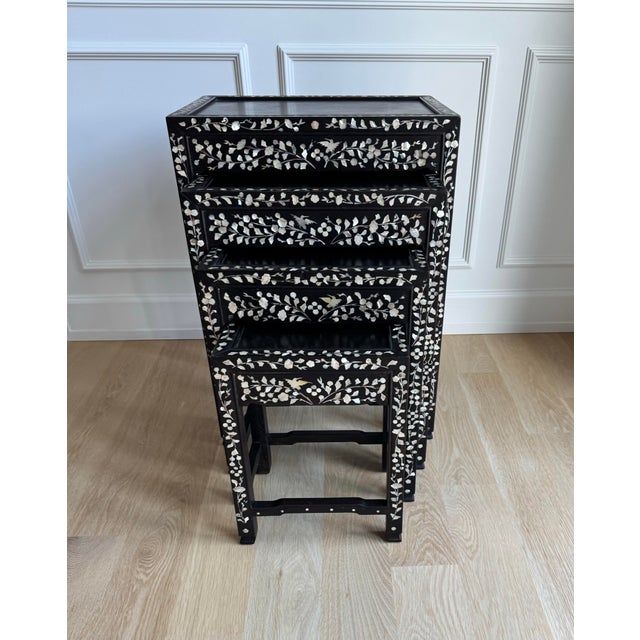 Vintage Asian Export Mother-of-Pearl Inlaid Graduated Nesting Tables – Set of Four For Sale - Image 12 of 12