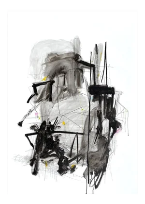 Contemporary Abstract Acrylic, Ink and Colored Pencil on Polypropylene Paper Painting "Oscillating Resonance" by Adrienn Krahl