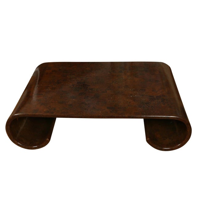 Faux tortoise Karl Springer style curved scroll cocktail table