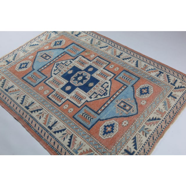 Vintage Tribal Wool Rug With Bold Geometric Medallion in Rust & Indigo -3' 10'' X 5' 1'' For Sale - Image 11 of 11