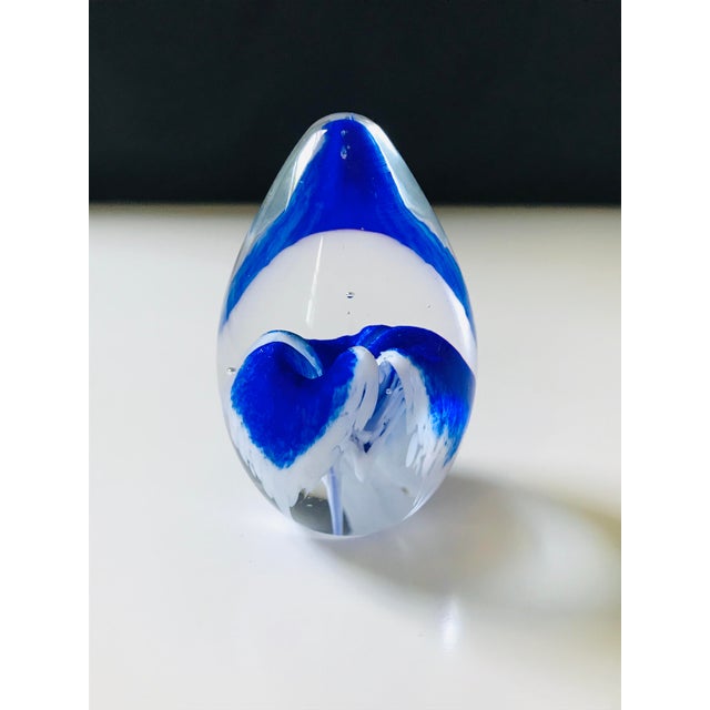 Early 21st Century Ges 99 Blue Floral Glass Egg Paperweight For Sale - Image 5 of 5