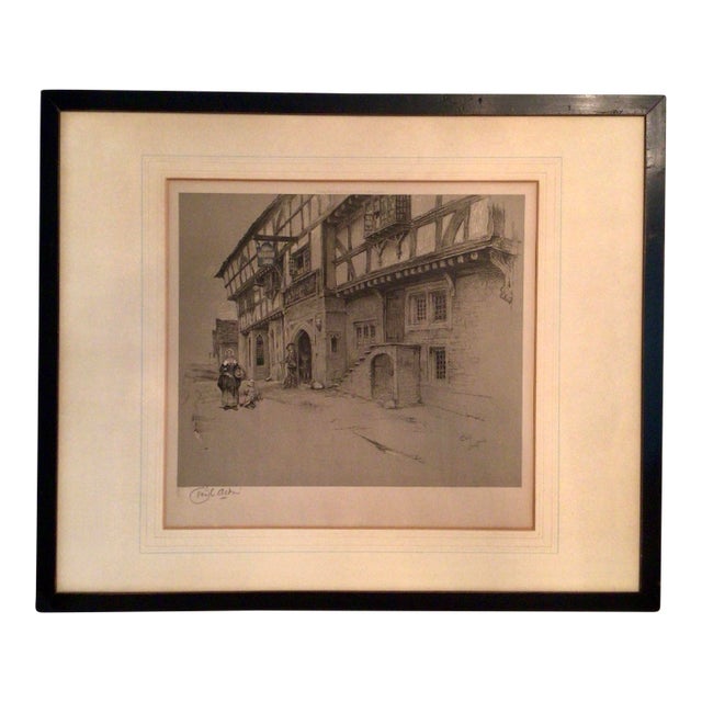 Framed Signed Colored Lithograph of the George Inn, Norton St. Philip by British Artist Cecil Aldin. For Sale