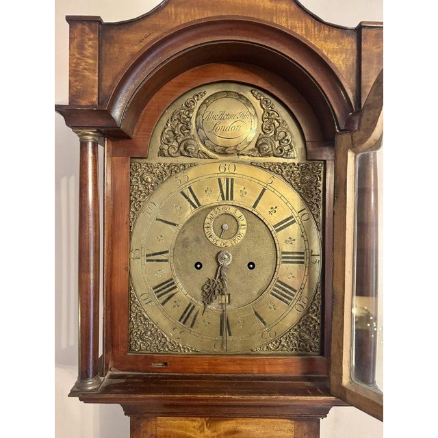 Antique George III Mahogany and Brass Arched Face Long Case Clock, 1800 For Sale - Image 4 of 10