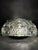 Decorative flush mount ceiling light made of thick pressed glass with an ornate relief pattern. A classic example of...