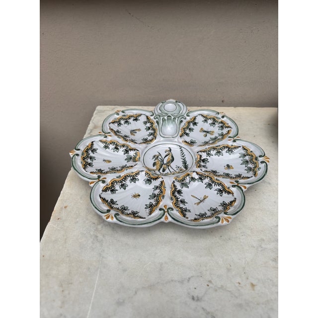 French Faience birds Oyster Plate Saint Clement, circa 1890. Each shells is decorated with a differents insects, Rustic,...