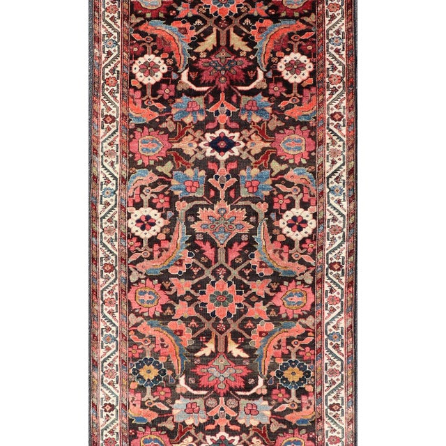 Ink Blue Antique Faraghan Runner in All-Over Design in Ink Blue Background 3'1 X 9'5 For Sale - Image 8 of 11