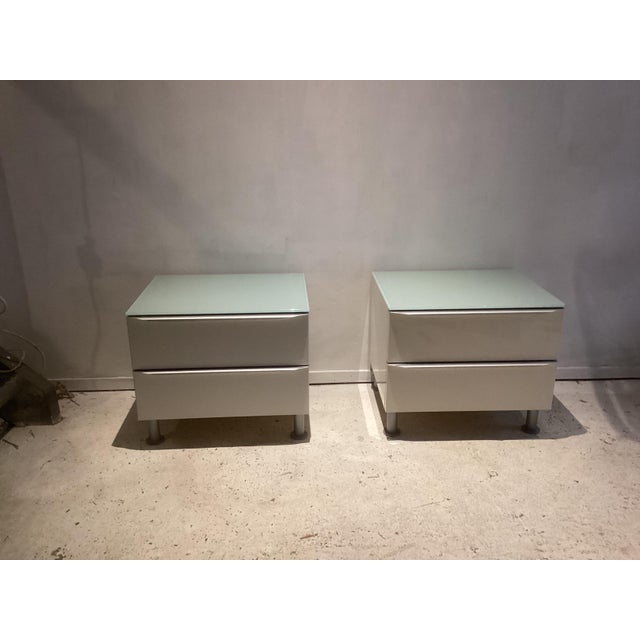 Nightstands with Glass Tops, Italy, 1980s, Set of 2 For Sale - Image 6 of 7