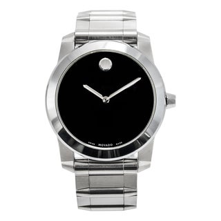 Movado Vizio 34mm 0605808 Black Onyx Stainless Steel Quartz Watch For Sale