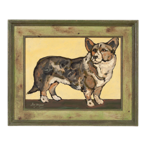 Ira Yeager Corgi Dog Oil on Canvas Folk Art Painting 2005