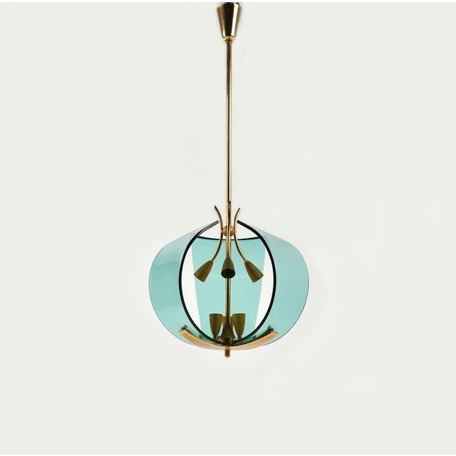Mid-Century Modern Mid-Century Italian Pendant Lamp in Brass and Glass by Fontana Arte, 1950s For Sale - Image 3 of 11