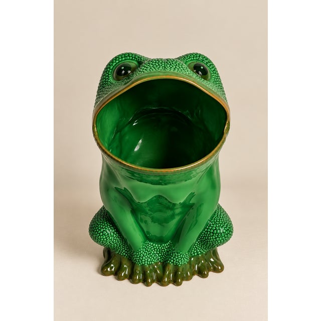 1950s Mid 20th Century Gumps Vintage Italian Porcelain Frog Umbrella Stand For Sale - Image 5 of 9