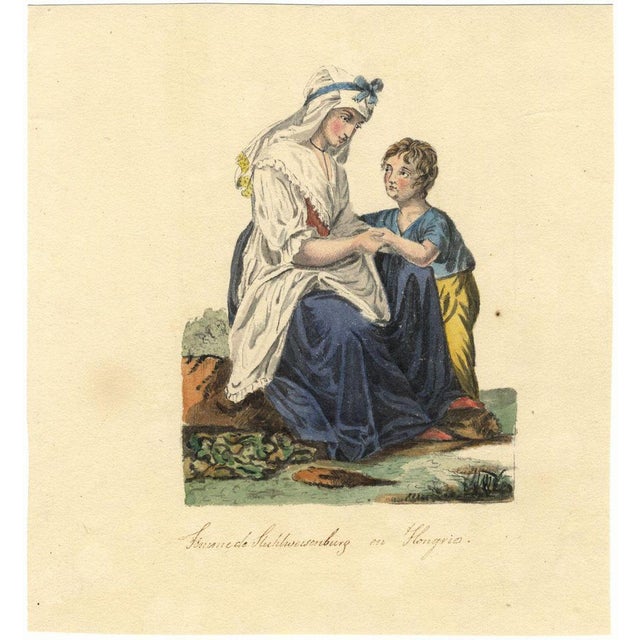 An original early 19th-century watercolour painting Woman from Stuhlweissenburg in Hungary.An interesting painting of a...