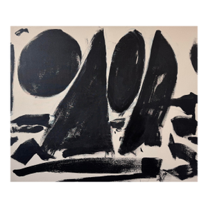 On the Move, Contemporary Black and Tan Geometric Abstract Painting by Matt Higgins