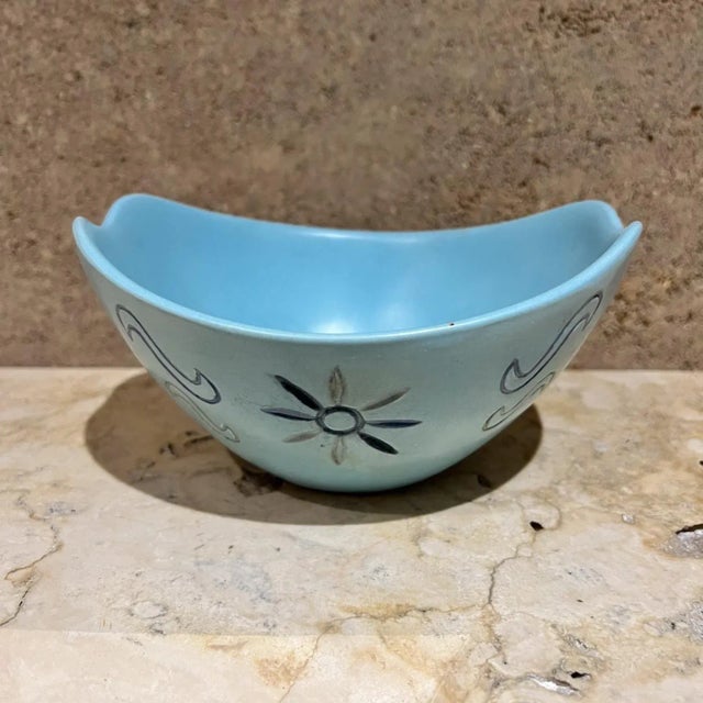 Mid-Century Modern 1965 Hand Painted Baby Blue Bowl Art Pottery Signed Bea Grant For Sale - Image 3 of 7