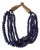 Finch, Cobalt, Blue Glass, Multi Strand, Beaded Necklace, Wood Carved Clasp For Sale