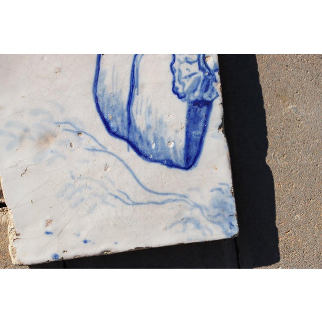 Baroque 18th Century Portuguese Tile Nobleman’s Robe Sleeve Blue & White Antique Hand Painted For Sale - Image 3 of 7