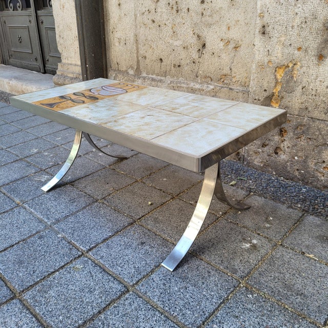 Mid-Century Coffee Table in Ceramic and Chrome-Plated Steel by Jean Gregorieff for Roche Bobois, France, 1970s For Sale - Image 16 of 18