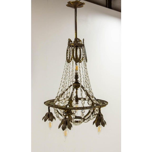 Mid-Century Modern French Brass Chandelier with Crystal Drops, 1900s For Sale - Image 3 of 18