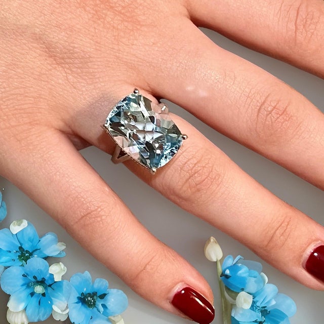Natural Solitaire Blue Topaz Ring 6.5 14k W Gold 19.58 Cts Certified For Sale - Image 15 of 18