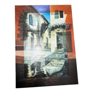 1980s Canvas Print of a Boat in a Picturesque Italian Town. Gilles Archambault For Sale