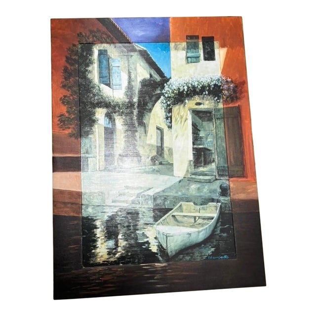 1980s Canvas Print of a Boat in a Picturesque Italian Town. Gilles Archambault For Sale