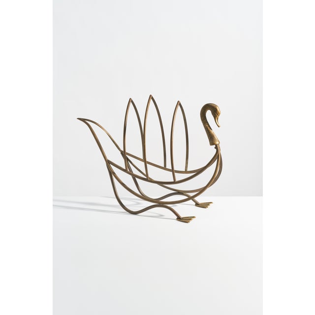 Brass 1960s Neoclassical Brass Swan Magazine Rack, Maison Jansen Style For Sale - Image 8 of 8