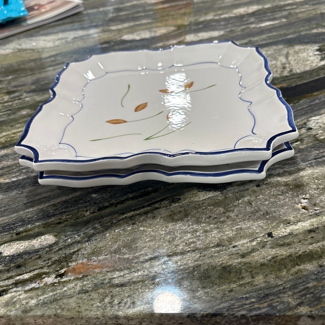 Ceramic 1990s Vietri Disappearing Cherries Pattern Square Dessert or Display Dishes - Pair For Sale - Image 7 of 7