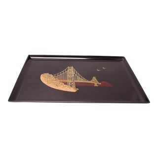 Large Mid-Century Black Resin Inlaid "Golden Gate Bridge" Tray by Couroc For Sale
