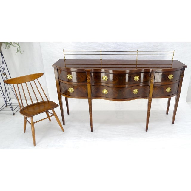 Federal Mahogany Brass Gallery Tapered Legs Serpentine Inlayed Sideboard MINT For Sale - Image 10 of 17