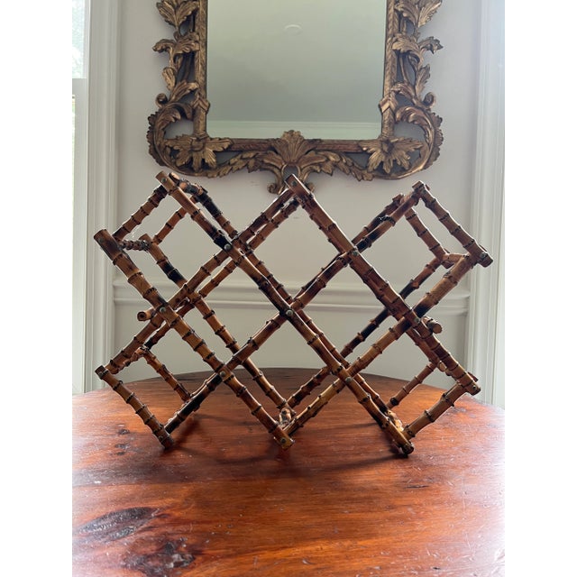 Wood Vintage Tortoisehell or Scorched Bamboo 8-Bottle Wine Rack For Sale - Image 7 of 7