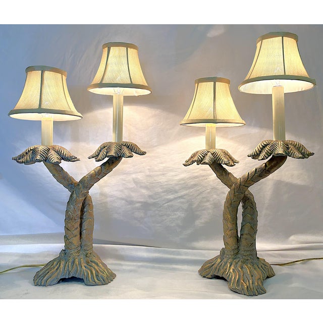 Late 20th Century Vintage Coastal Double Crossed Palm Tree Table Lamps- A Pair For Sale - Image 5 of 18