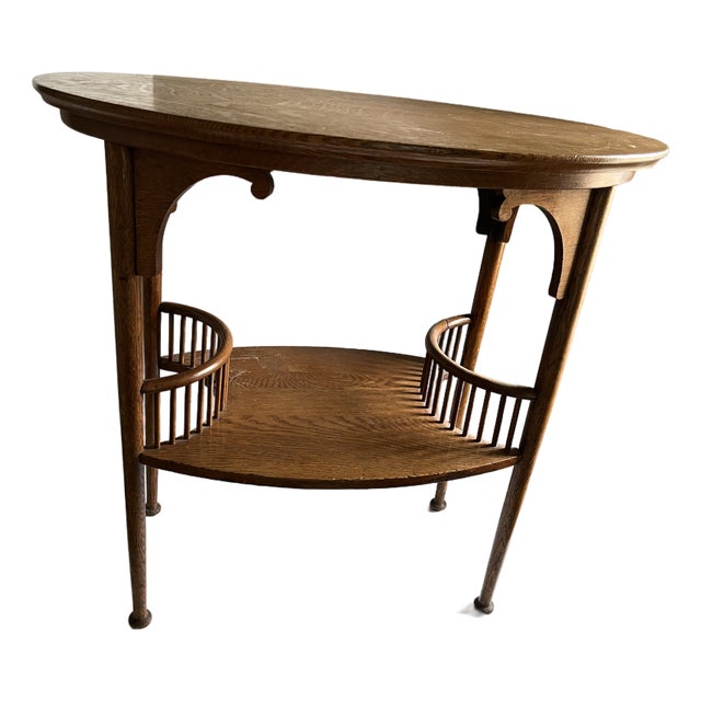 Antique Oval Occasional Table With Lower Shelf and Spindle Rail For Sale