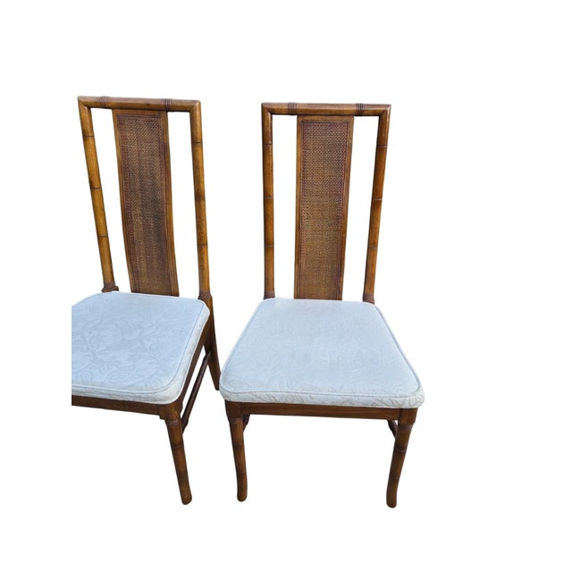 1970s Thomasville Vintage Faux Bamboo Cane High Back Dining Chairs Regency Pair For Sale - Image 5 of 17