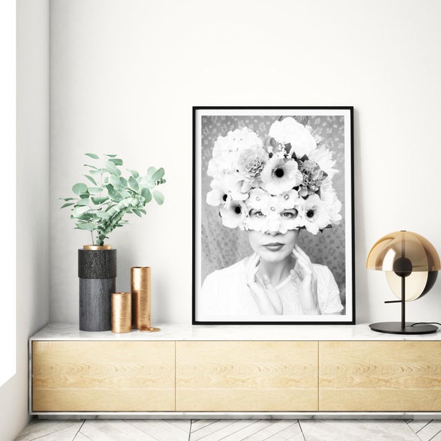 'Masquerade' Black and White Contemporary Floral Portrait Photography Print, 36 X 54" Fine Art Photograph For Sale In Boston - Image 6 of 7