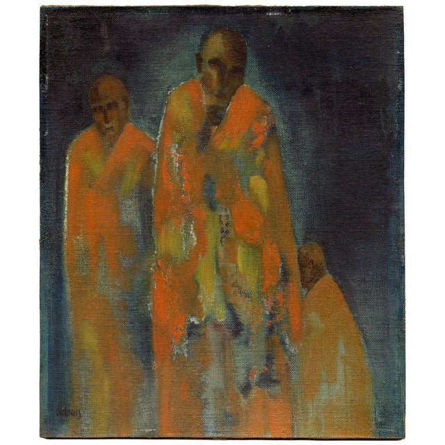 Attrib. Tate Adams Mystical Monks in Saffron Robes, 1920s, Paint and Canvas For Sale - Image 4 of 9