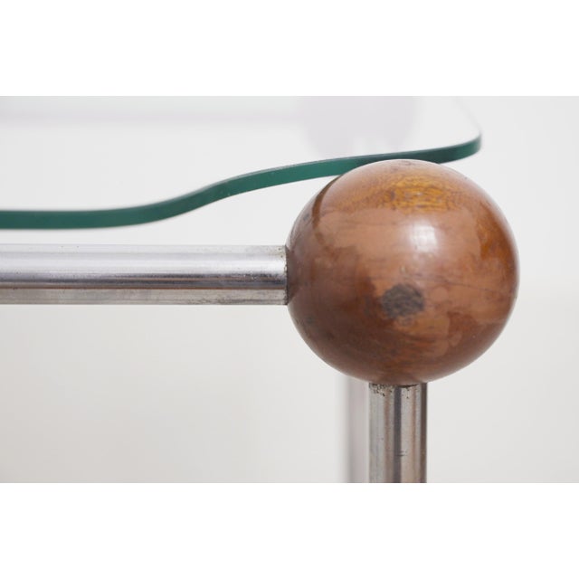 Mid-Century Modern Atomic Side Table in Chrome, Glass, and Wood Sphere Joints, 1970s For Sale - Image 4 of 18