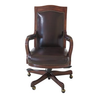 Maitland Smith 1015 Swivel Mahogany & Leather Desk Chair For Sale