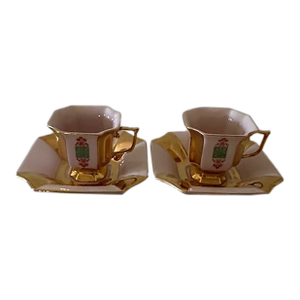 Mid-Century Goldleaf Demitasse Cup & Saucer Set- 4 Pieces