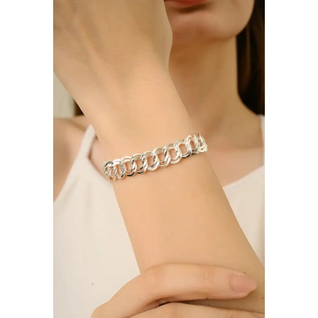 Silver Classic Heavy Layering Italian Curb Chain Silver Bracelet by Carat&her For Sale - Image 8 of 12