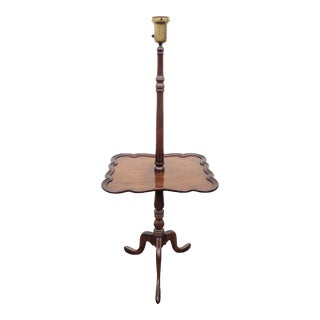 Vintage Chippendale Mahogany Torchiere Floor Lamp Table, Circa 1940s For Sale