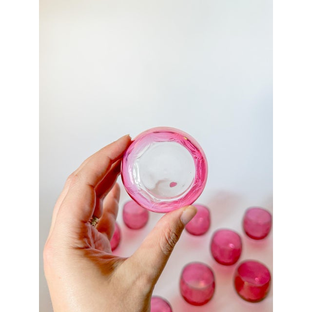 Mid Century Optic Pink Cranberry Roly Poly Glasses, Set of 12 For Sale - Image 11 of 16