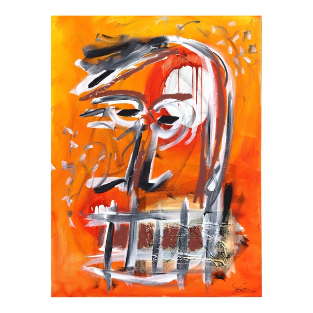 The Watcher - Figurative Vibrant Colorful Fire Tone Abstract Original Artwork by Soren Grau For Sale