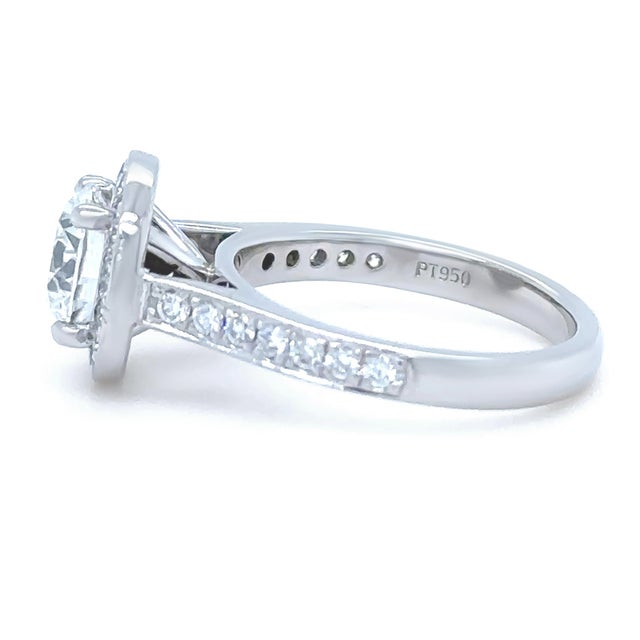 Gia Platinum Round Brilliant Cut Diamond Halo Ring 1.48ct 5.8g, Size 3.75 For Sale - Image 4 of 11