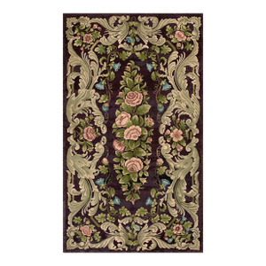 Amazing Purple Ground Color With Nice Foliate Design Antique American Hooked Rug
