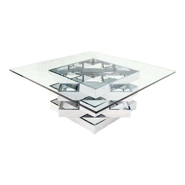 Mid-Century Modern Bauhaus Stacked Chrome Frames Base Glass Top Square For Sale