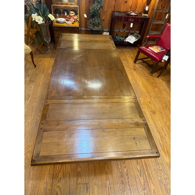 Farmhouse Vintage Trestle Refectory Dining Table With 2 Leaves For Sale - Image 3 of 12