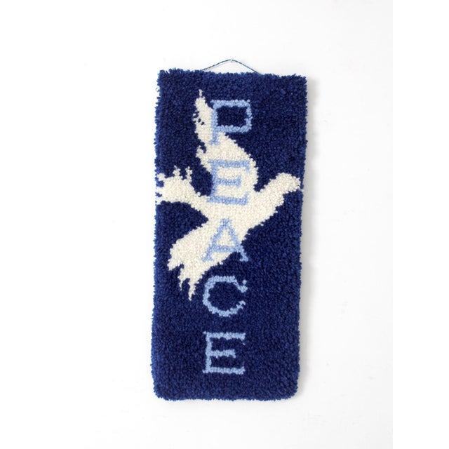 American Vintage 1970s Hand-Hooked Peace Dove Wall Hanging For Sale - Image 3 of 10
