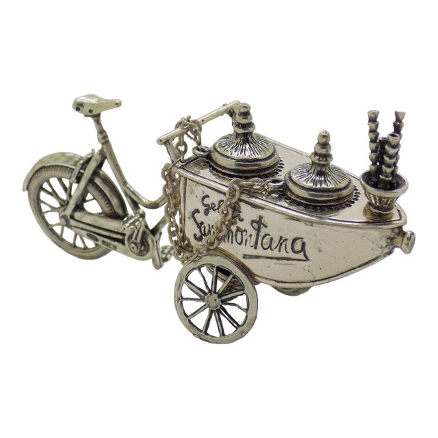 Vintage Italian Handmade Genuine Silver Large Italian Ice Cream Cart Figurine, Made in Tuscany (Arezzo) Exclusive Sammontana Gelati Italian Brand For Sale